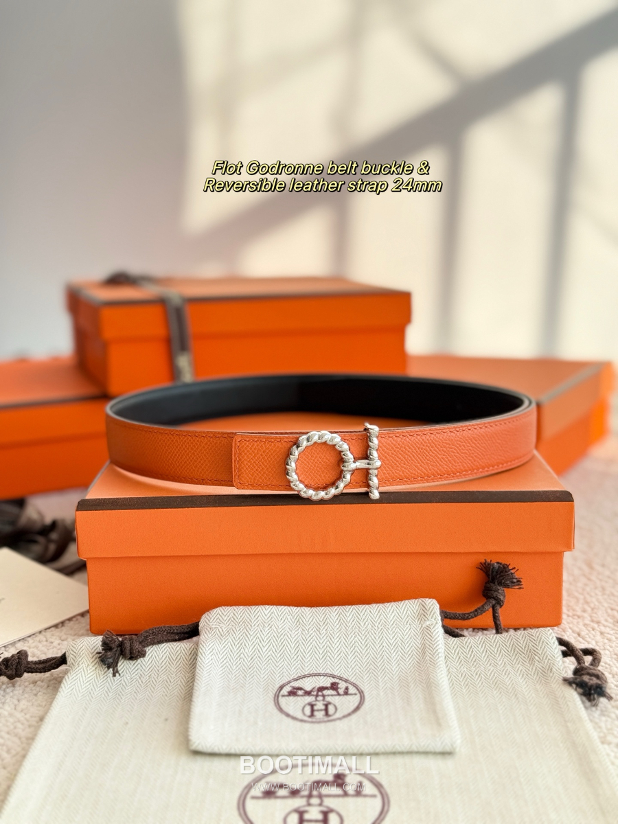 Hermès Flot Godronne Belt Buckle & Reversible Leather Strap 에르메스 플로 고드론 버클 & 리버서블 레더 스트랩 벨트 엡송가죽 2.4cm 12