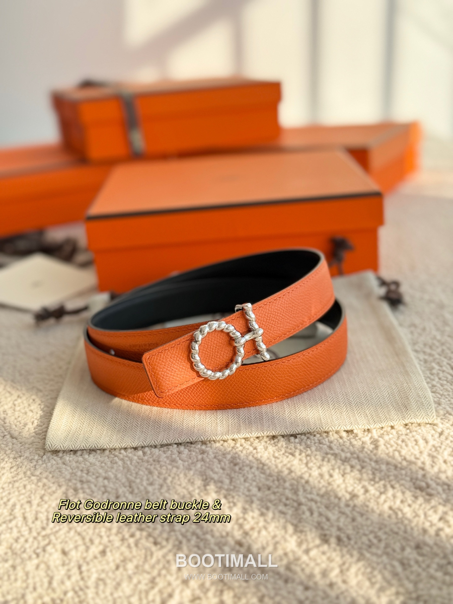 Hermès Flot Godronne Belt Buckle & Reversible Leather Strap 에르메스 플로 고드론 버클 & 리버서블 레더 스트랩 벨트 엡송가죽 2.4cm 16