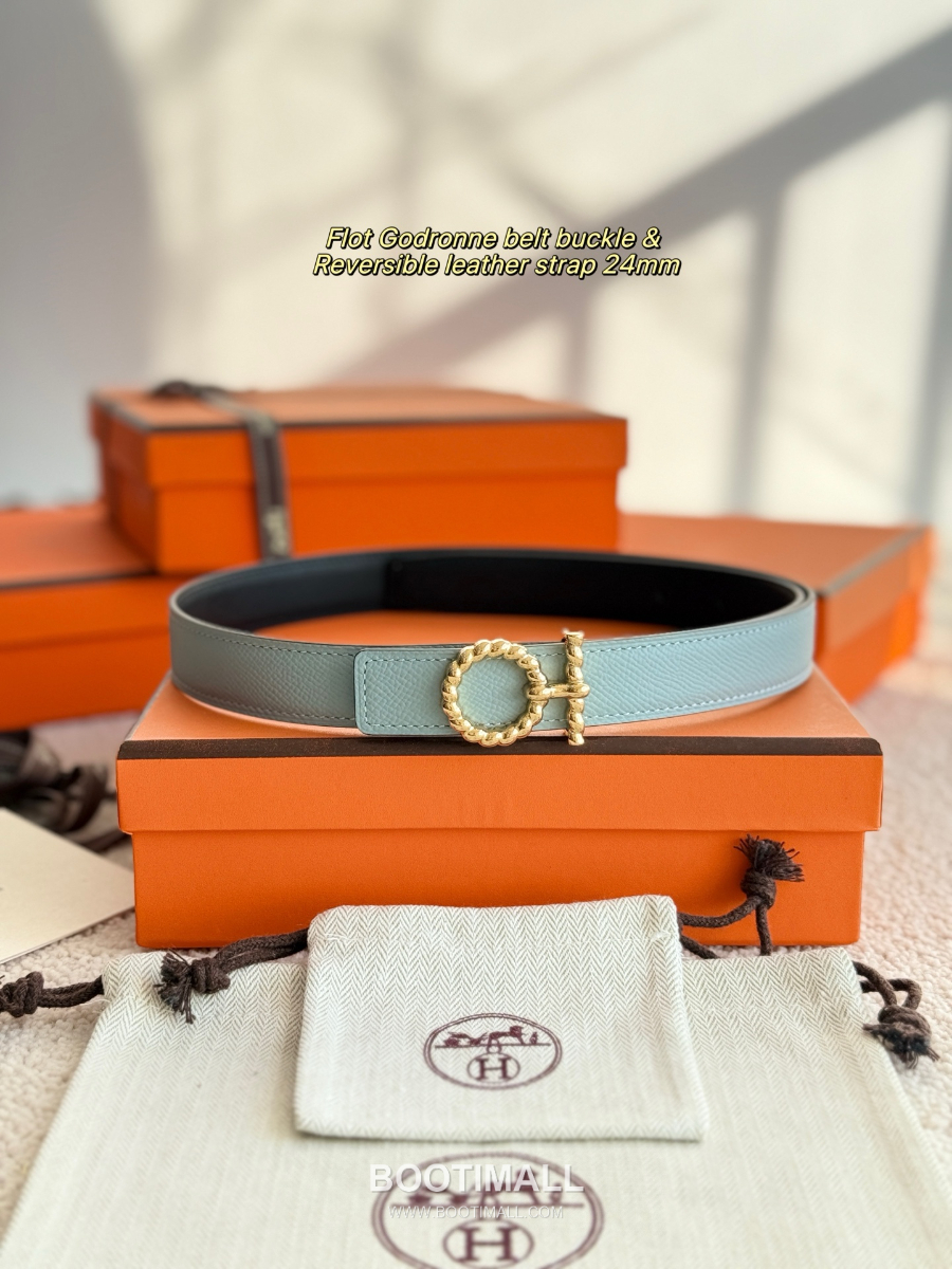 Hermès Flot Godronne Belt Buckle & Reversible Leather Strap 에르메스 플로 고드론 버클 & 리버서블 레더 스트랩 벨트 엡송가죽 파스텔민트 2.4cm 2