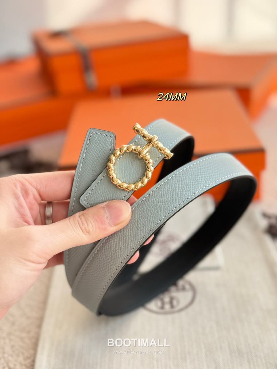Hermès Flot Godronne Belt Buckle & Reversible Leather Strap 에르메스 플로 고드론 버클 & 리버서블 레더 스트랩 벨트 엡송가죽 파스텔민트 2.4cm 4