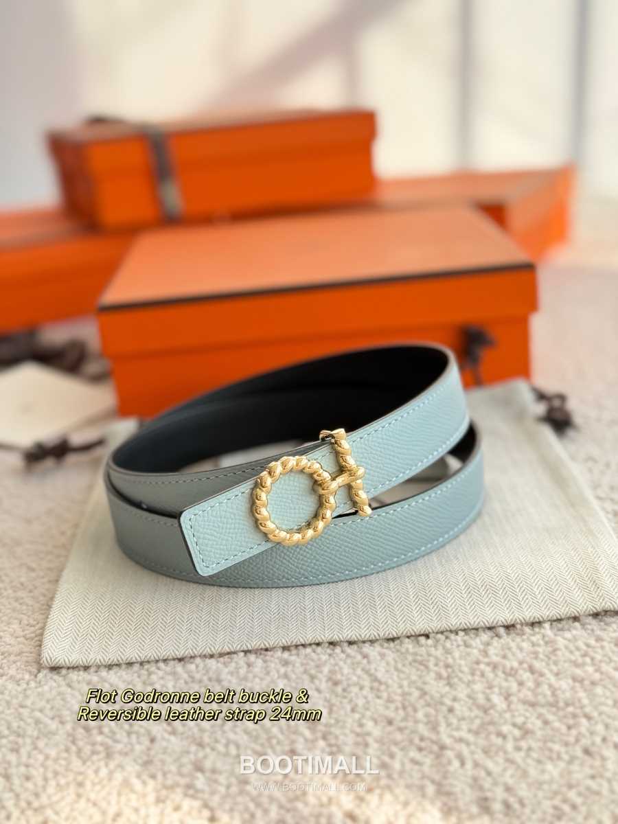 Hermès Flot Godronne Belt Buckle & Reversible Leather Strap 에르메스 플로 고드론 버클 & 리버서블 레더 스트랩 벨트 엡송가죽 파스텔민트 2.4cm 6