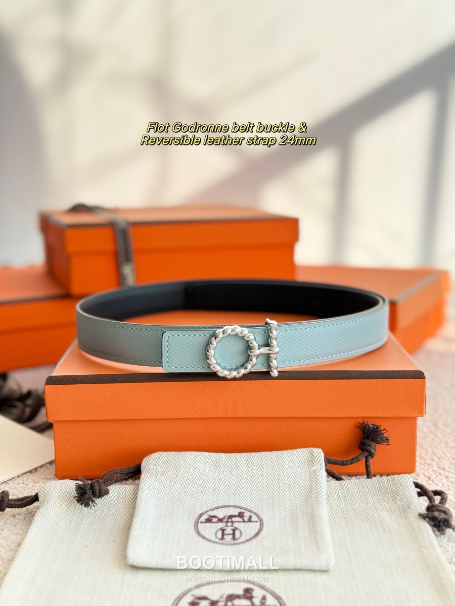 Hermès Flot Godronne Belt Buckle & Reversible Leather Strap 에르메스 플로 고드론 버클 & 리버서블 레더 스트랩 벨트 엡송가죽 파스텔민트 2.4cm 8