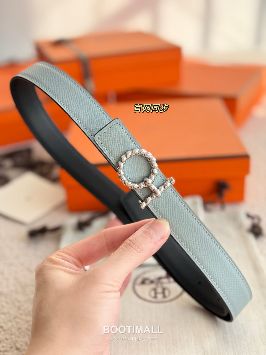 Hermès Flot Godronne Belt Buckle & Reversible Leather Strap 에르메스 플로 고드론 버클 & 리버서블 레더 스트랩 벨트 엡송가죽 파스텔민트 2.4cm 9