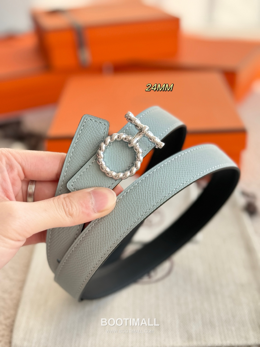 Hermès Flot Godronne Belt Buckle & Reversible Leather Strap 에르메스 플로 고드론 버클 & 리버서블 레더 스트랩 벨트 엡송가죽 파스텔민트 2.4cm 10