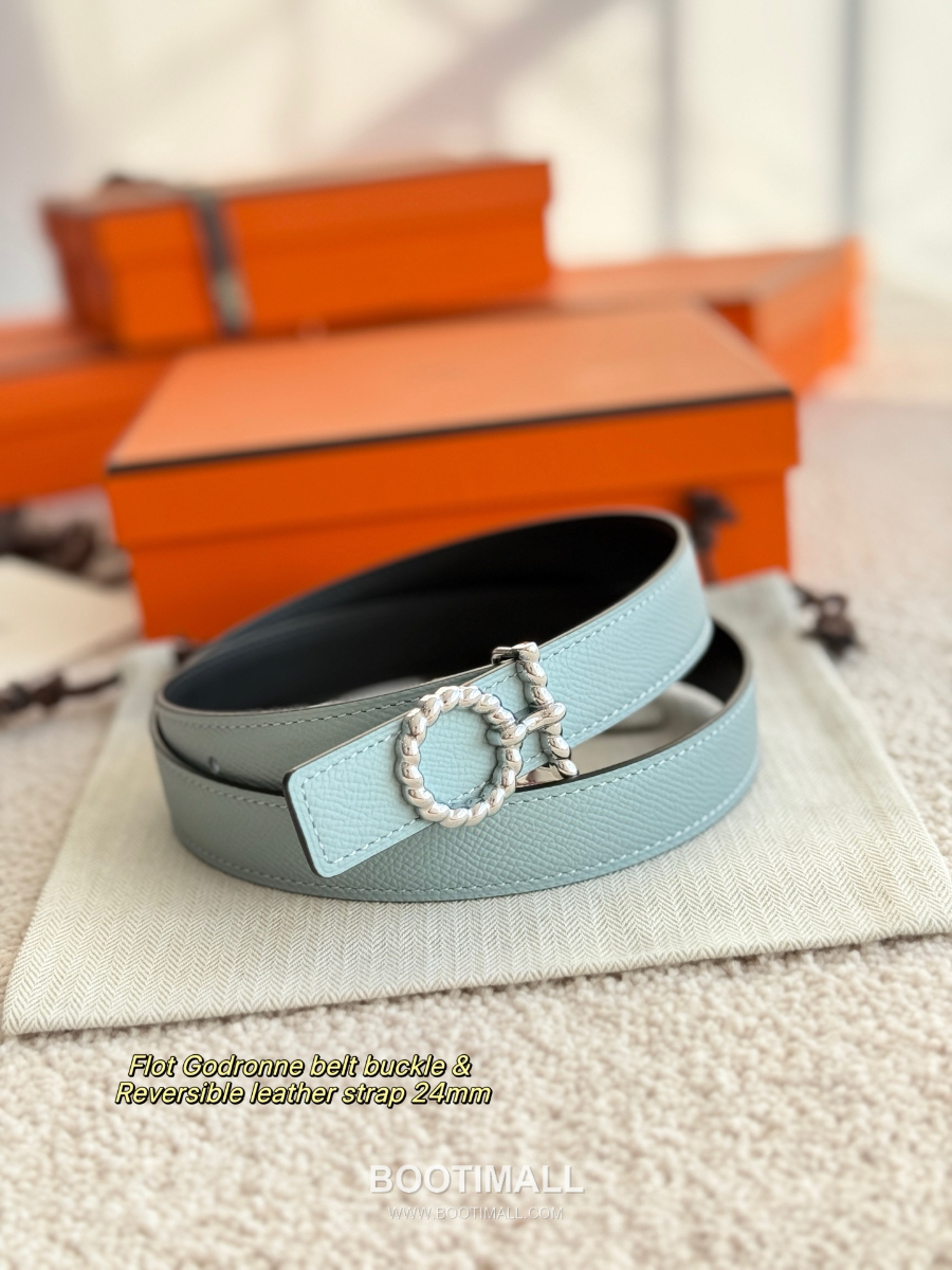 Hermès Flot Godronne Belt Buckle & Reversible Leather Strap 에르메스 플로 고드론 버클 & 리버서블 레더 스트랩 벨트 엡송가죽 파스텔민트 2.4cm 12