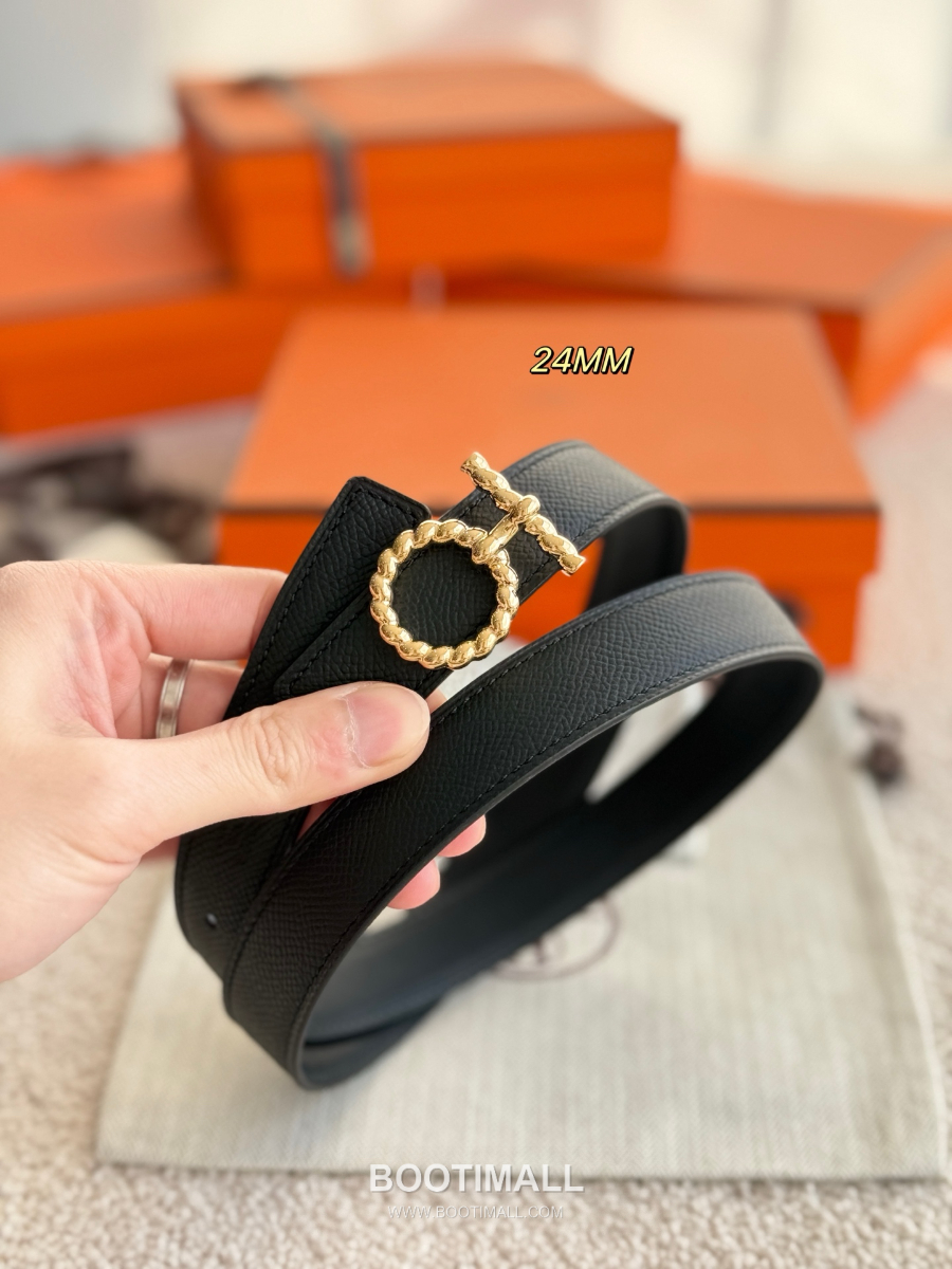 Hermès Flot Godronne Belt Buckle & Reversible Leather Strap 에르메스 플로 고드론 버클 & 리버서블 레더 스트랩 벨트 엡송가죽 블랙 2.4cm 3