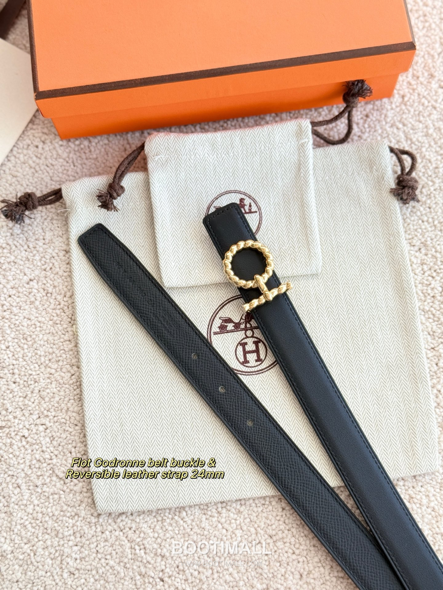 Hermès Flot Godronne Belt Buckle & Reversible Leather Strap 에르메스 플로 고드론 버클 & 리버서블 레더 스트랩 벨트 엡송가죽 블랙 2.4cm 4