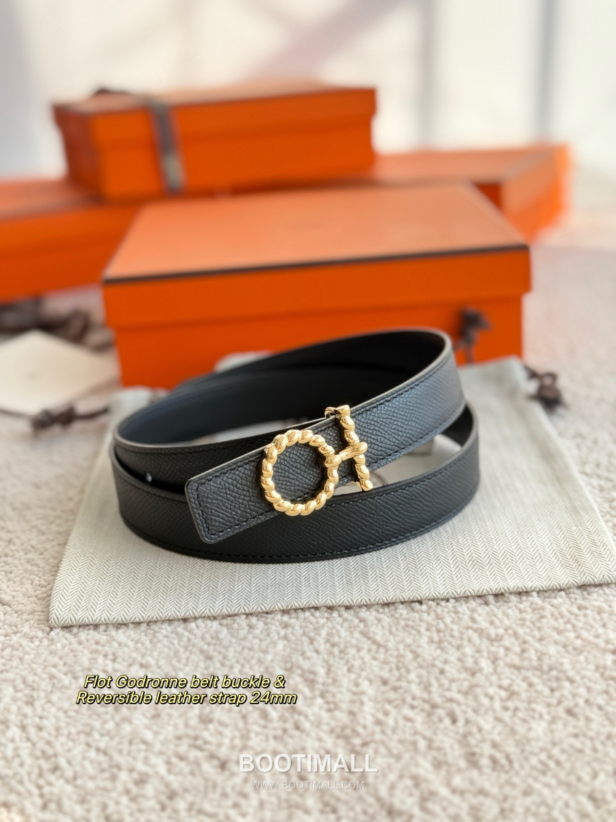Hermès Flot Godronne Belt Buckle & Reversible Leather Strap 에르메스 플로 고드론 버클 & 리버서블 레더 스트랩 벨트 엡송가죽 블랙 2.4cm 5