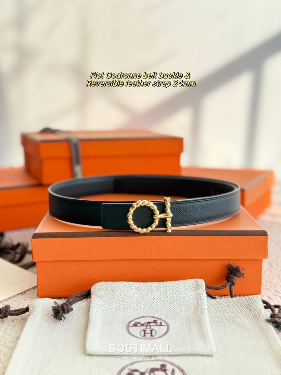 Hermès Flot Godronne Belt Buckle & Reversible Leather Strap 에르메스 플로 고드론 버클 & 리버서블 레더 스트랩 벨트 엡송가죽 블랙 2.4cm 6