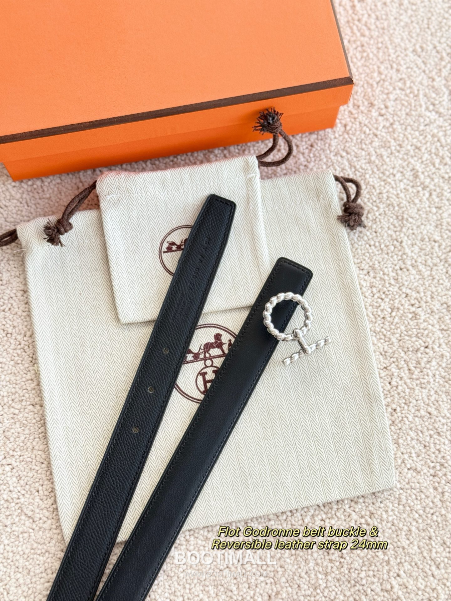Hermès Flot Godronne Belt Buckle & Reversible Leather Strap 에르메스 플로 고드론 버클 & 리버서블 레더 스트랩 벨트 엡송가죽 블랙 2.4cm 7