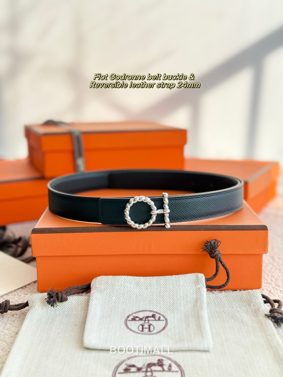 Hermès Flot Godronne Belt Buckle & Reversible Leather Strap 에르메스 플로 고드론 버클 & 리버서블 레더 스트랩 벨트 엡송가죽 블랙 2.4cm 8