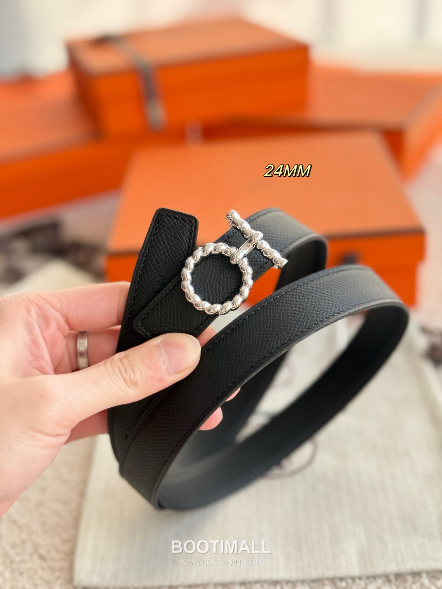 Hermès Flot Godronne Belt Buckle & Reversible Leather Strap 에르메스 플로 고드론 버클 & 리버서블 레더 스트랩 벨트 엡송가죽 블랙 2.4cm 9