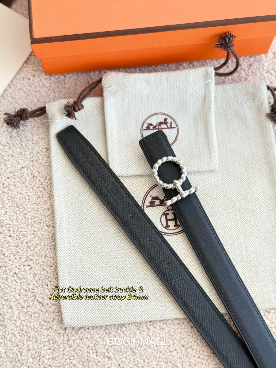 Hermès Flot Godronne Belt Buckle & Reversible Leather Strap 에르메스 플로 고드론 버클 & 리버서블 레더 스트랩 벨트 엡송가죽 블랙 2.4cm 10
