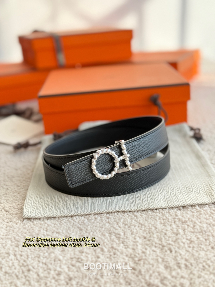 Hermès Flot Godronne Belt Buckle & Reversible Leather Strap 에르메스 플로 고드론 버클 & 리버서블 레더 스트랩 벨트 엡송가죽 블랙 2.4cm 11
