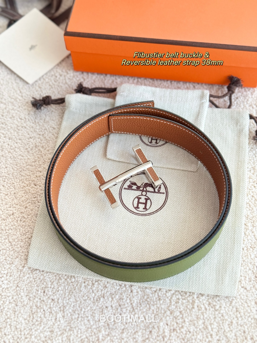 Hermès Flibustier Belt Buckle & Reversible 에르메스 플리뷔스티에 H 버클 & 리버서블 토고 레더 스트랩 벨트 브라운 3.8cm 1