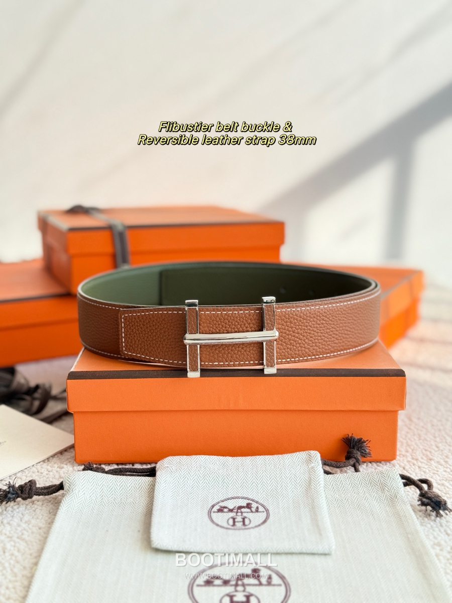 Hermès Flibustier Belt Buckle & Reversible 에르메스 플리뷔스티에 H 버클 & 리버서블 토고 레더 스트랩 벨트 브라운 3.8cm 3