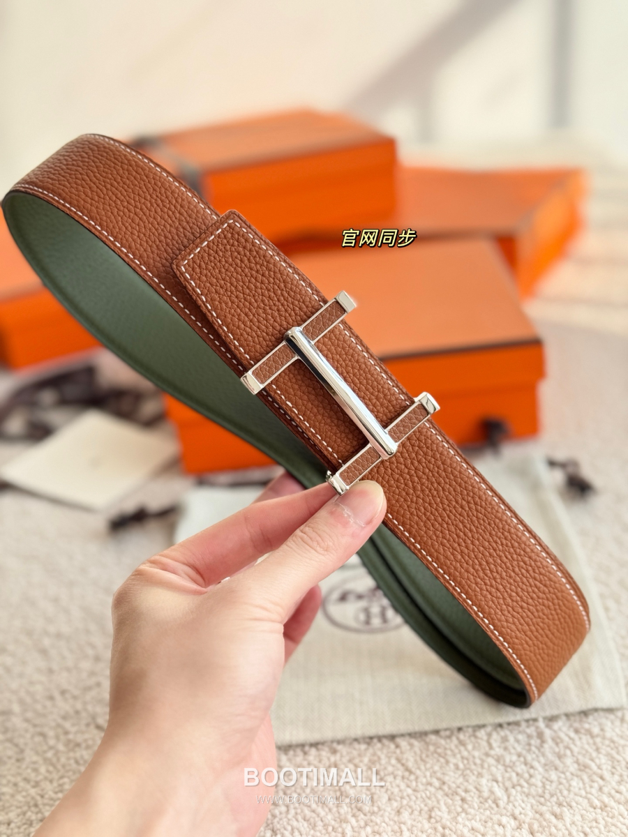 Hermès Flibustier Belt Buckle & Reversible 에르메스 플리뷔스티에 H 버클 & 리버서블 토고 레더 스트랩 벨트 브라운 3.8cm 4
