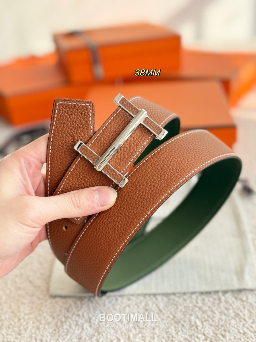 Hermès Flibustier Belt Buckle & Reversible 에르메스 플리뷔스티에 H 버클 & 리버서블 토고 레더 스트랩 벨트 브라운 3.8cm 5