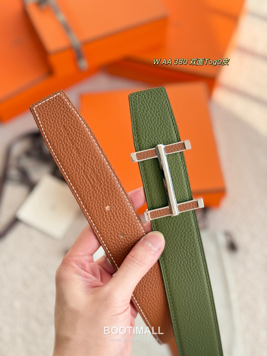 Hermès Flibustier Belt Buckle & Reversible 에르메스 플리뷔스티에 H 버클 & 리버서블 토고 레더 스트랩 벨트 브라운 3.8cm 6
