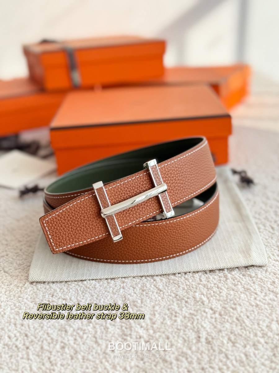Hermès Flibustier Belt Buckle & Reversible 에르메스 플리뷔스티에 H 버클 & 리버서블 토고 레더 스트랩 벨트 브라운 3.8cm 7