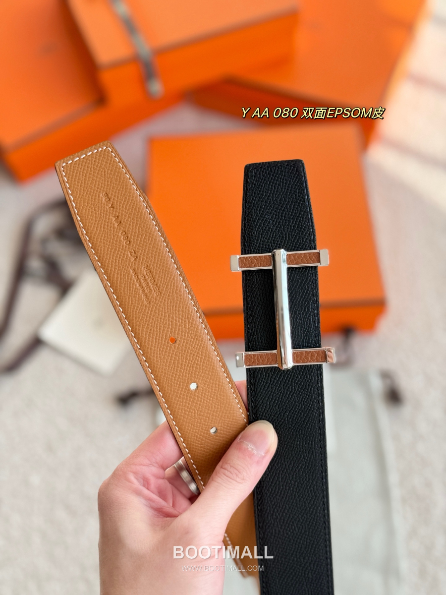 Hermès Flibustier Belt Buckle & Reversible 에르메스 플리뷔스티에 H 버클 & 리버서블 토고 레더 스트랩 벨트 블랙 3.8cm 5