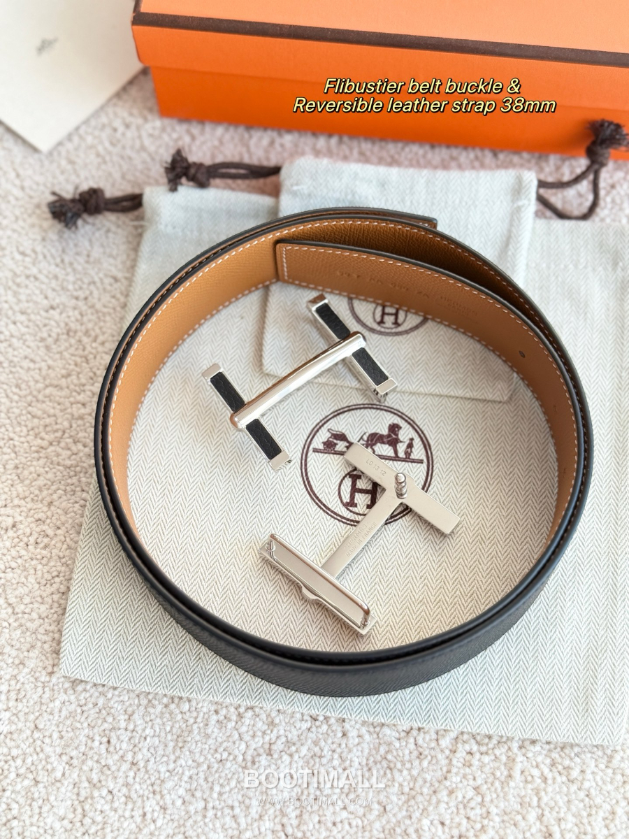 Hermès Flibustier Belt Buckle & Reversible 에르메스 플리뷔스티에 H 버클 & 리버서블 토고 레더 스트랩 벨트 브라운/블랙 3.8cm 1