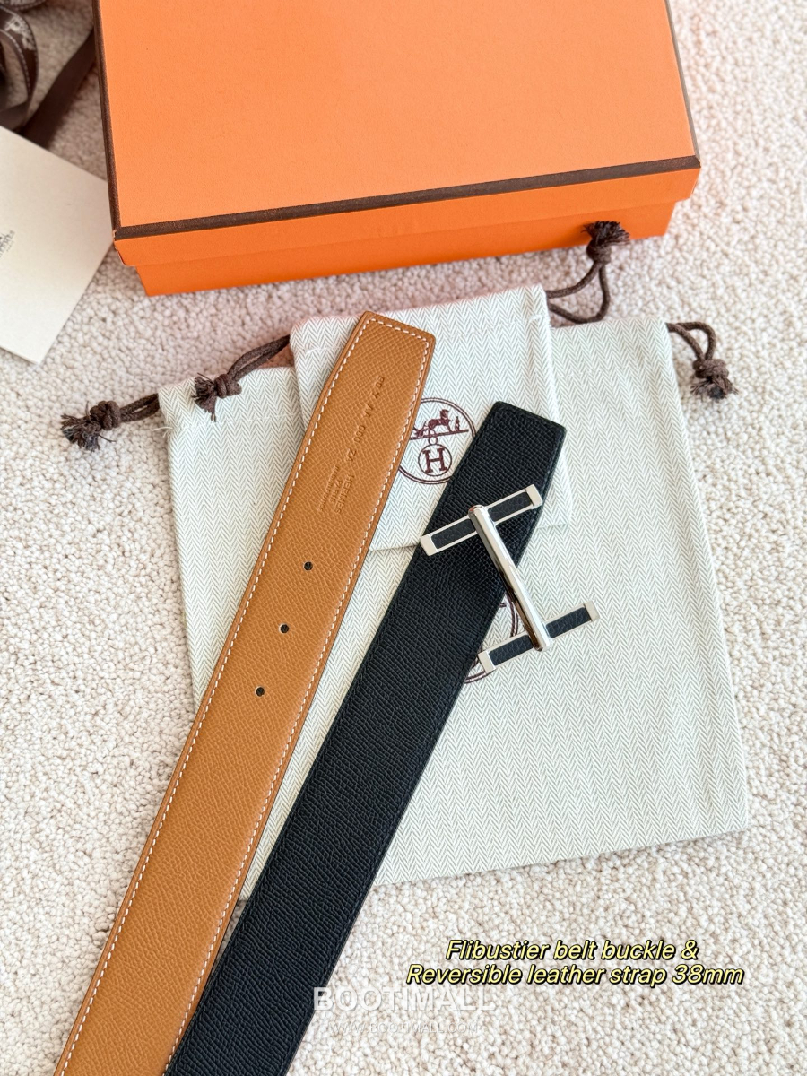 Hermès Flibustier Belt Buckle & Reversible 에르메스 플리뷔스티에 H 버클 & 리버서블 토고 레더 스트랩 벨트 브라운/블랙 3.8cm 2