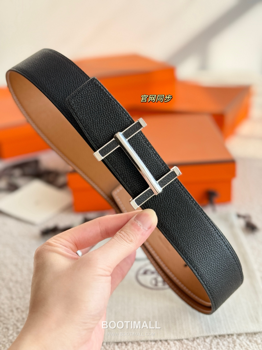 Hermès Flibustier Belt Buckle & Reversible 에르메스 플리뷔스티에 H 버클 & 리버서블 토고 레더 스트랩 벨트 브라운/블랙 3.8cm 4