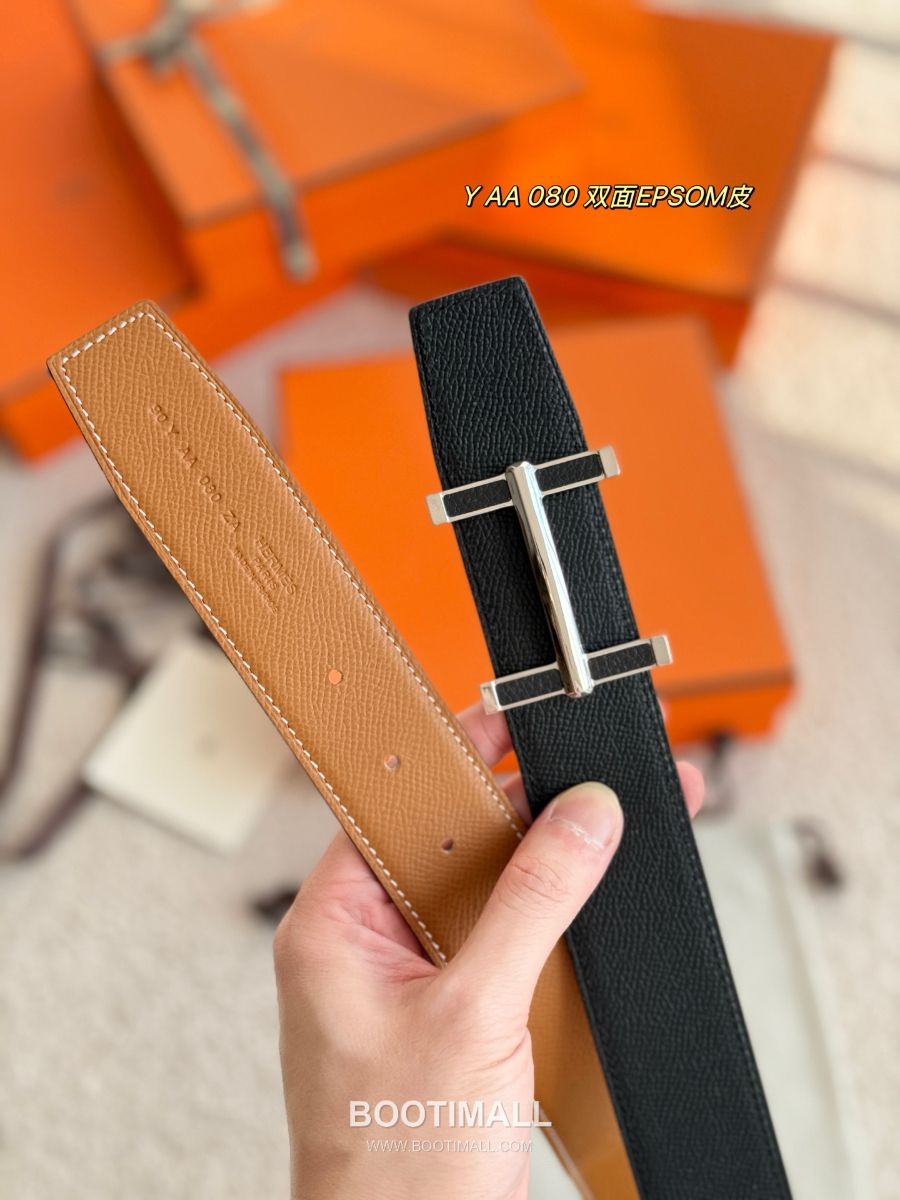 Hermès Flibustier Belt Buckle & Reversible 에르메스 플리뷔스티에 H 버클 & 리버서블 토고 레더 스트랩 벨트 브라운/블랙 3.8cm 5