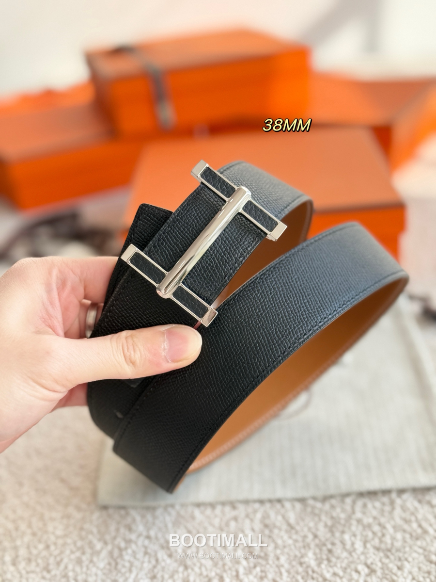 Hermès Flibustier Belt Buckle & Reversible 에르메스 플리뷔스티에 H 버클 & 리버서블 토고 레더 스트랩 벨트 브라운/블랙 3.8cm 6