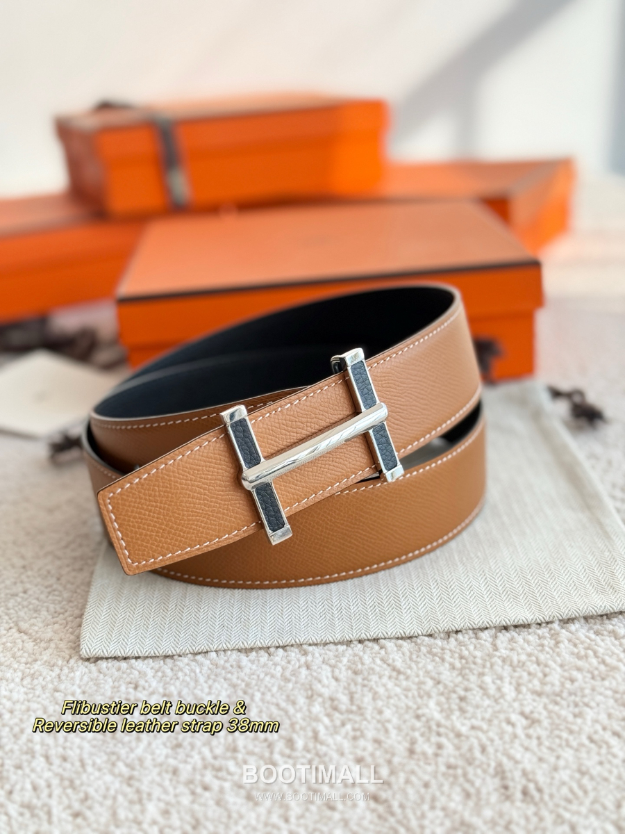 Hermès Flibustier Belt Buckle & Reversible 에르메스 플리뷔스티에 H 버클 & 리버서블 토고 레더 스트랩 벨트 브라운/블랙 3.8cm 7