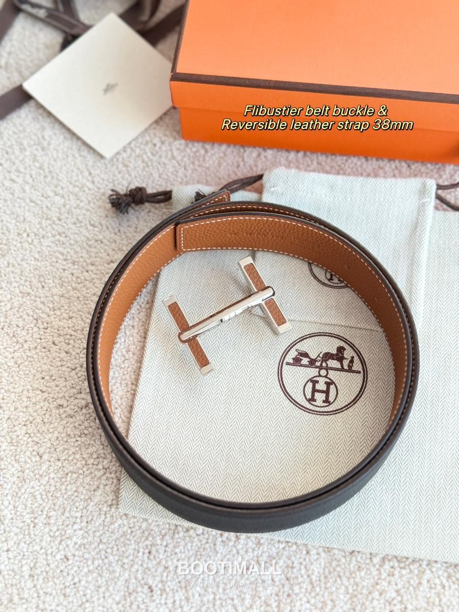 Hermès Flibustier Belt Buckle & Reversible 에르메스 플리뷔스티에 H 버클 & 리버서블 토고 레더 스트랩 벨트 블랙/브라운 3.8cm 1