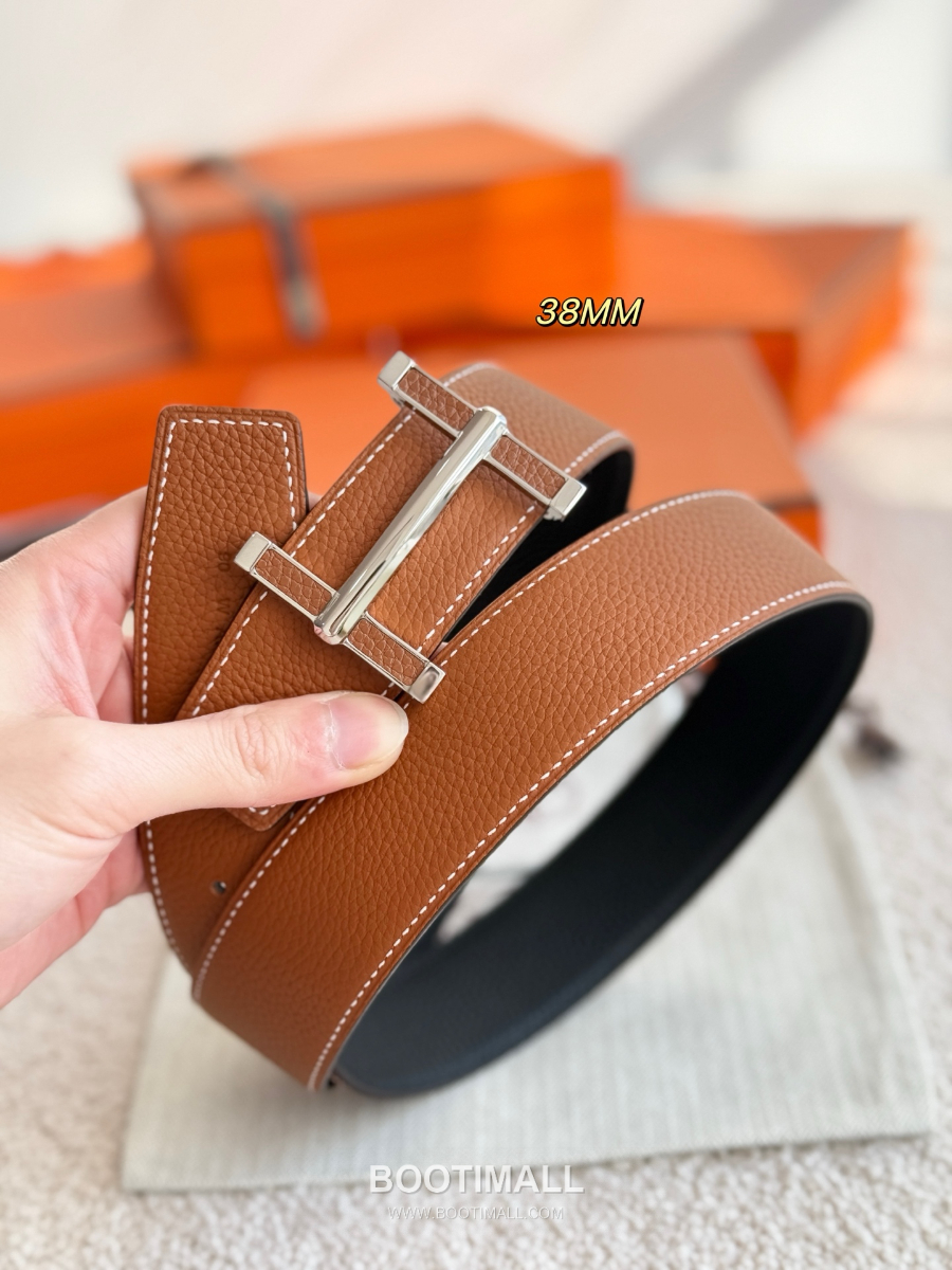 Hermès Flibustier Belt Buckle & Reversible 에르메스 플리뷔스티에 H 버클 & 리버서블 토고 레더 스트랩 벨트 블랙/브라운 3.8cm 5
