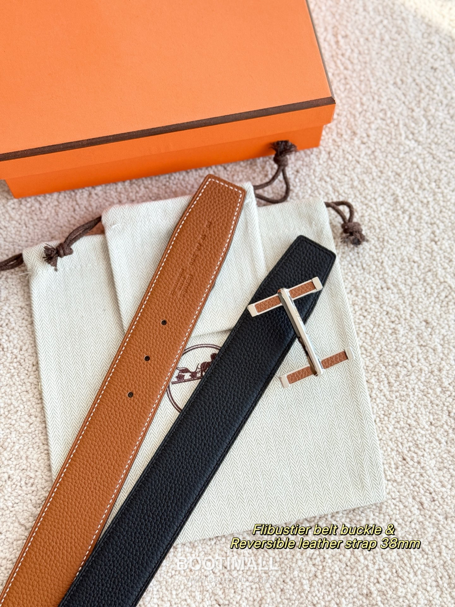 Hermès Flibustier Belt Buckle & Reversible 에르메스 플리뷔스티에 H 버클 & 리버서블 토고 레더 스트랩 벨트 블랙/브라운 3.8cm 7