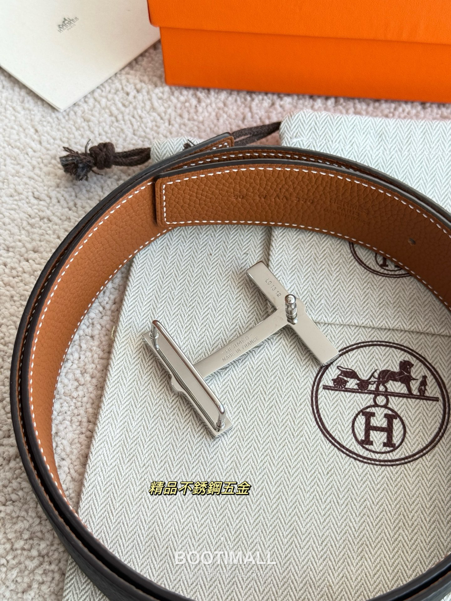 Hermès Flibustier Belt Buckle & Reversible 에르메스 플리뷔스티에 H 버클 & 리버서블 토고 레더 스트랩 벨트 블랙/브라운 3.8cm 8