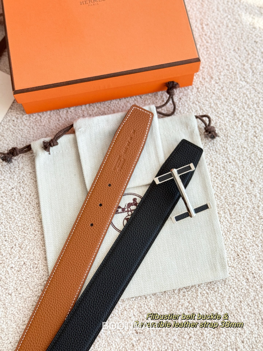 Hermès Flibustier Belt Buckle & Reversible 에르메스 플리뷔스티에 H 버클 & 리버서블 토고 레더 스트랩 벨트 블랙/브라운 3.8cm 9