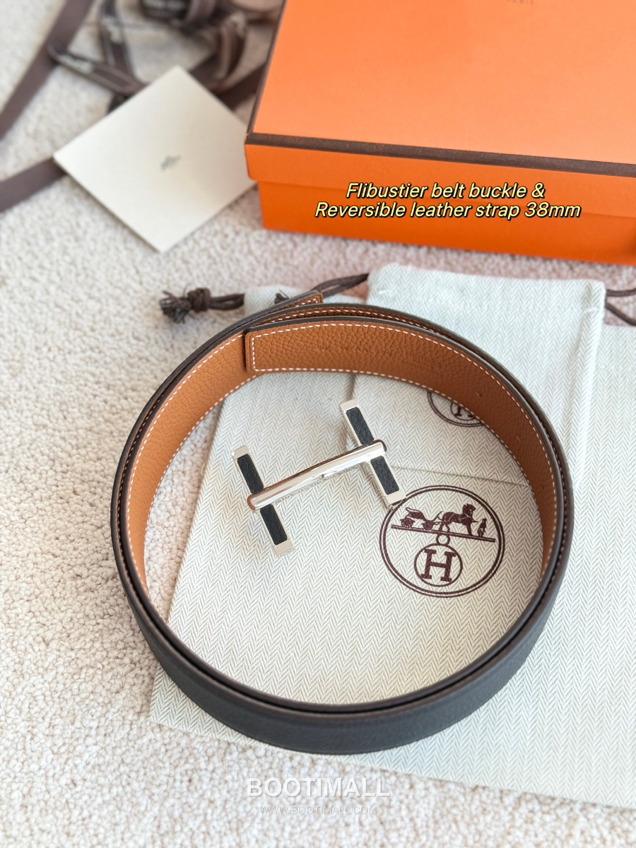 Hermès Flibustier Belt Buckle & Reversible 에르메스 플리뷔스티에 H 버클 & 리버서블 토고 레더 스트랩 벨트 오크브라운/블랙 3.8cm 1