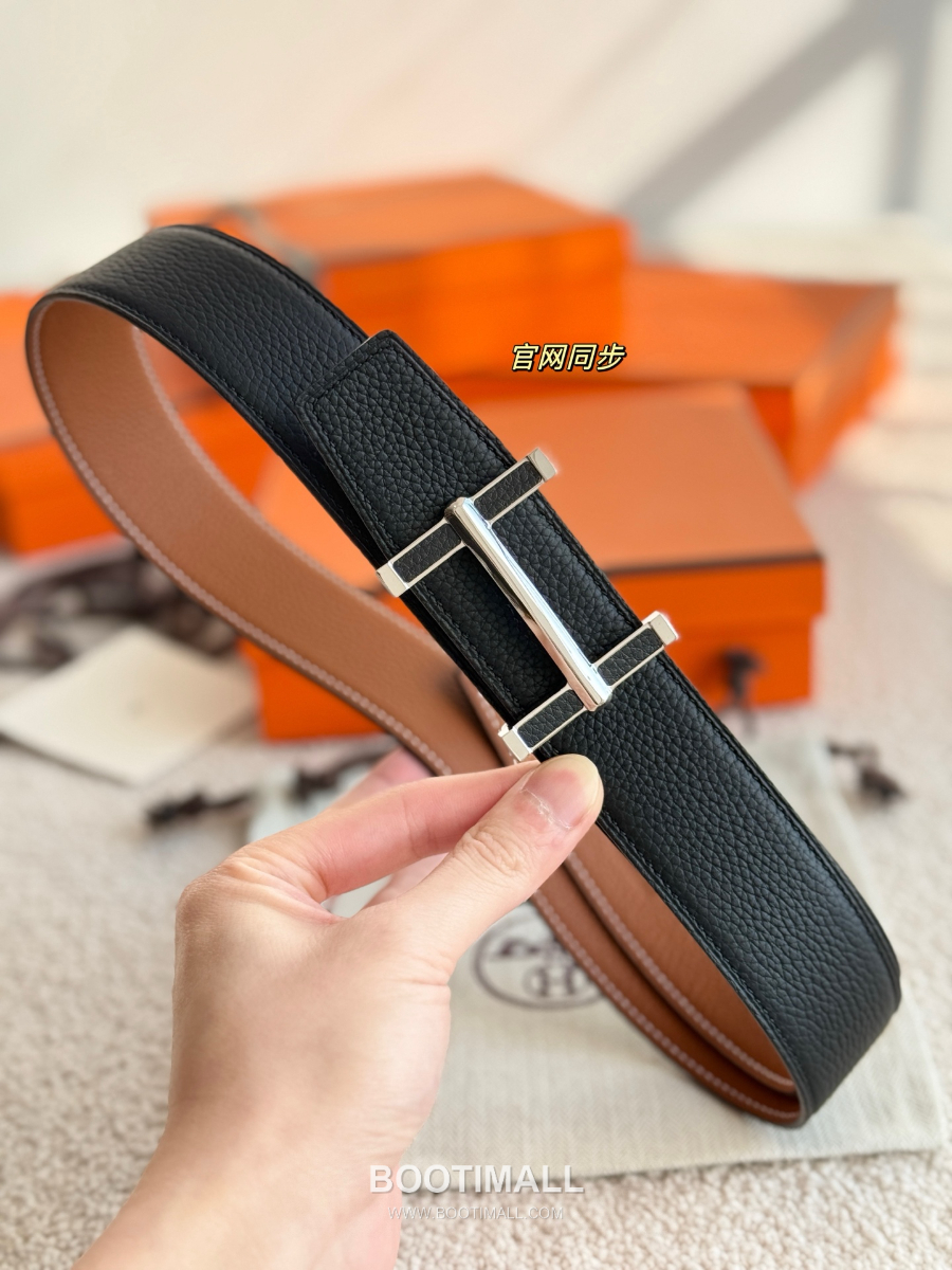 Hermès Flibustier Belt Buckle & Reversible 에르메스 플리뷔스티에 H 버클 & 리버서블 토고 레더 스트랩 벨트 오크브라운/블랙 3.8cm 2