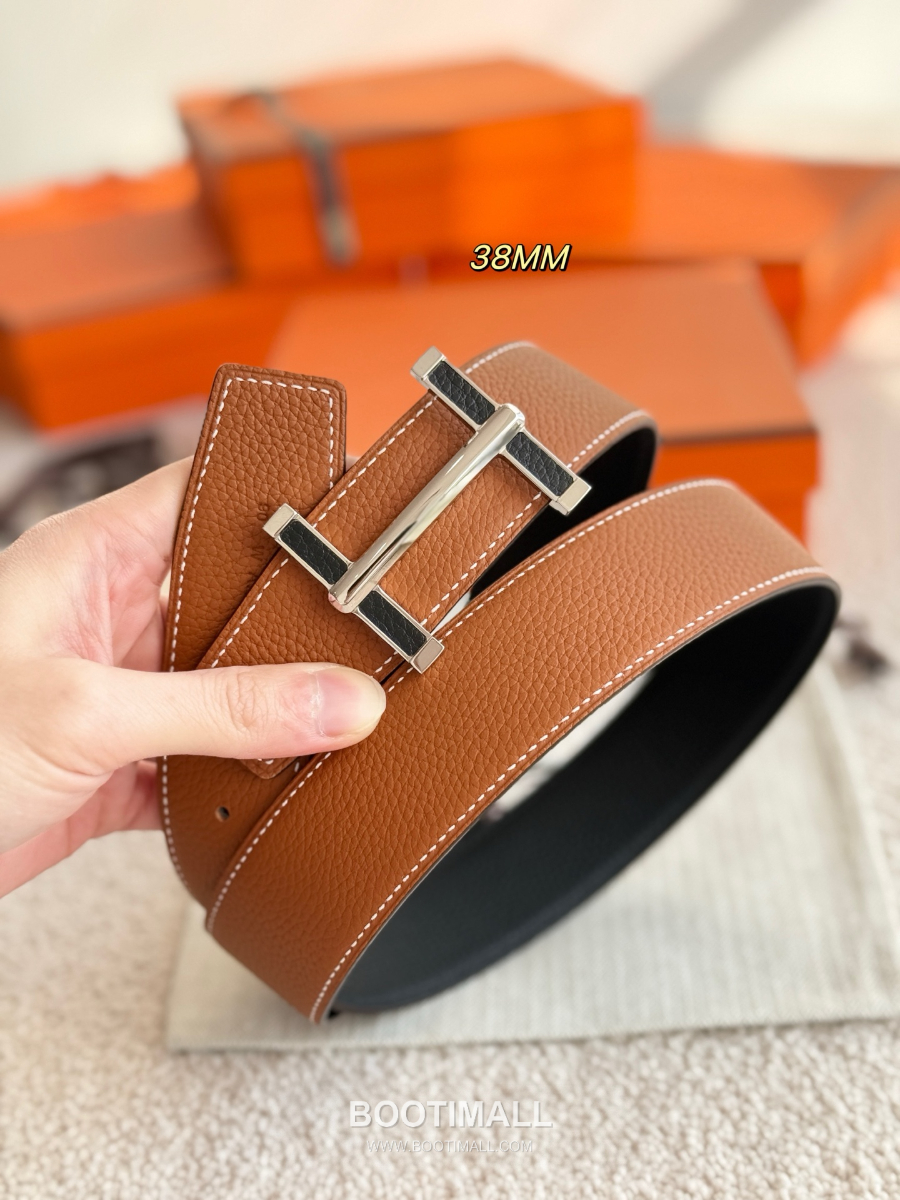 Hermès Flibustier Belt Buckle & Reversible 에르메스 플리뷔스티에 H 버클 & 리버서블 토고 레더 스트랩 벨트 오크브라운/블랙 3.8cm 5