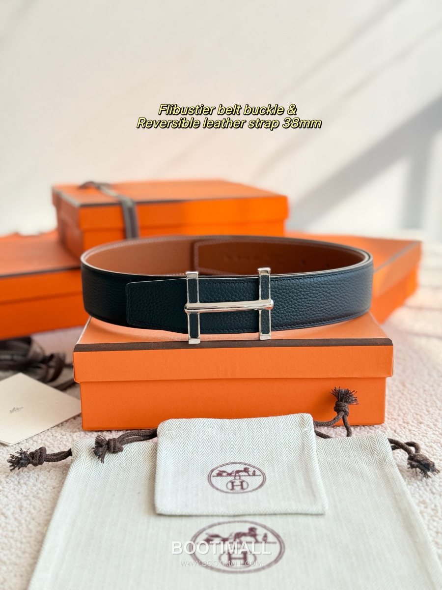 Hermès Flibustier Belt Buckle & Reversible 에르메스 플리뷔스티에 H 버클 & 리버서블 토고 레더 스트랩 벨트 오크브라운/블랙 3.8cm 6
