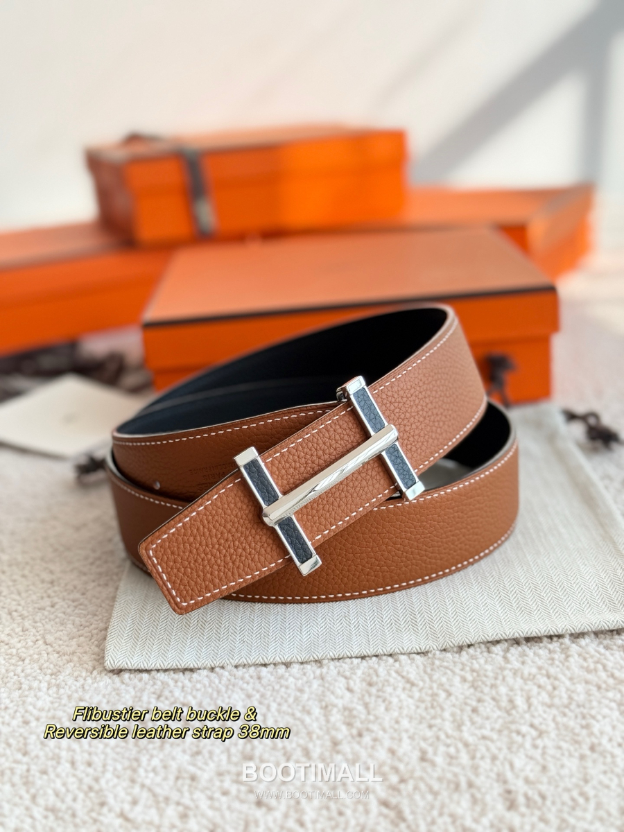 Hermès Flibustier Belt Buckle & Reversible 에르메스 플리뷔스티에 H 버클 & 리버서블 토고 레더 스트랩 벨트 오크브라운/블랙 3.8cm 7