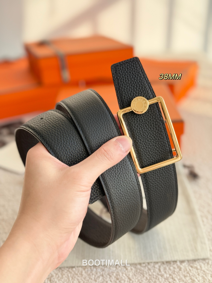 Hermès Oscar Belt Buckle & Reversible Togo Leather 에르메스 오스카 버클 & 리버서블 토고 레더 스트랩 벨트 블랙/커피브라운 3.8cm 3