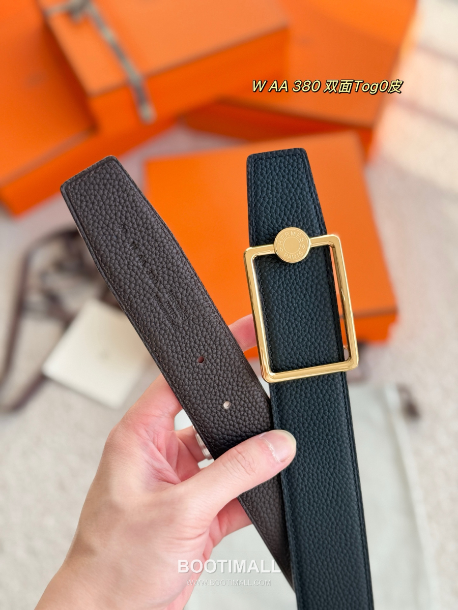Hermès Oscar Belt Buckle & Reversible Togo Leather 에르메스 오스카 버클 & 리버서블 토고 레더 스트랩 벨트 블랙/커피브라운 3.8cm 4