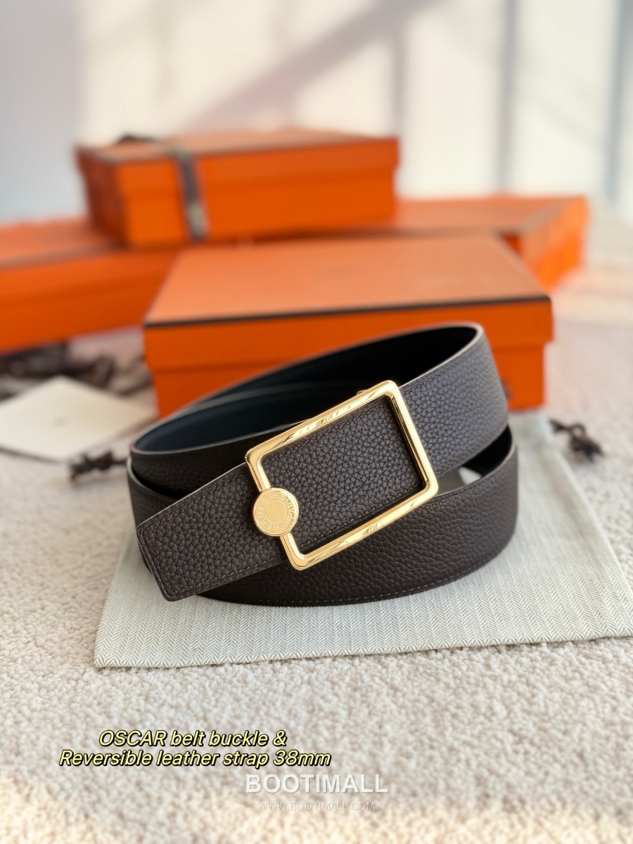 Hermès Oscar Belt Buckle & Reversible Togo Leather 에르메스 오스카 버클 & 리버서블 토고 레더 스트랩 벨트 블랙/커피브라운 3.8cm 5