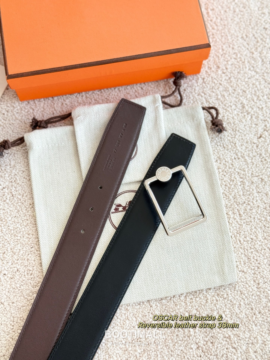 Hermès Oscar Belt Buckle & Reversible Togo Leather 에르메스 오스카 버클 & 리버서블 토고 레더 스트랩 벨트 블랙/커피브라운 3.8cm 10
