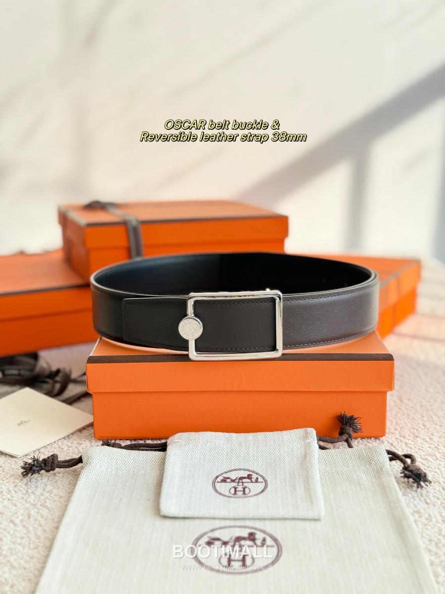 Hermès Oscar Belt Buckle & Reversible Togo Leather 에르메스 오스카 버클 & 리버서블 토고 레더 스트랩 벨트 블랙/커피브라운 3.8cm 11