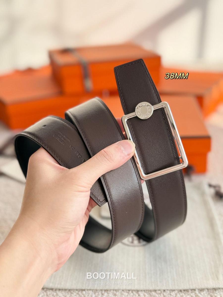 Hermès Oscar Belt Buckle & Reversible Togo Leather 에르메스 오스카 버클 & 리버서블 토고 레더 스트랩 벨트 블랙/커피브라운 3.8cm 13