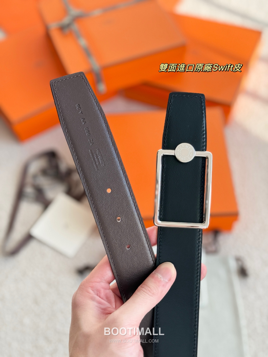 Hermès Oscar Belt Buckle & Reversible Togo Leather 에르메스 오스카 버클 & 리버서블 토고 레더 스트랩 벨트 블랙/커피브라운 3.8cm 14