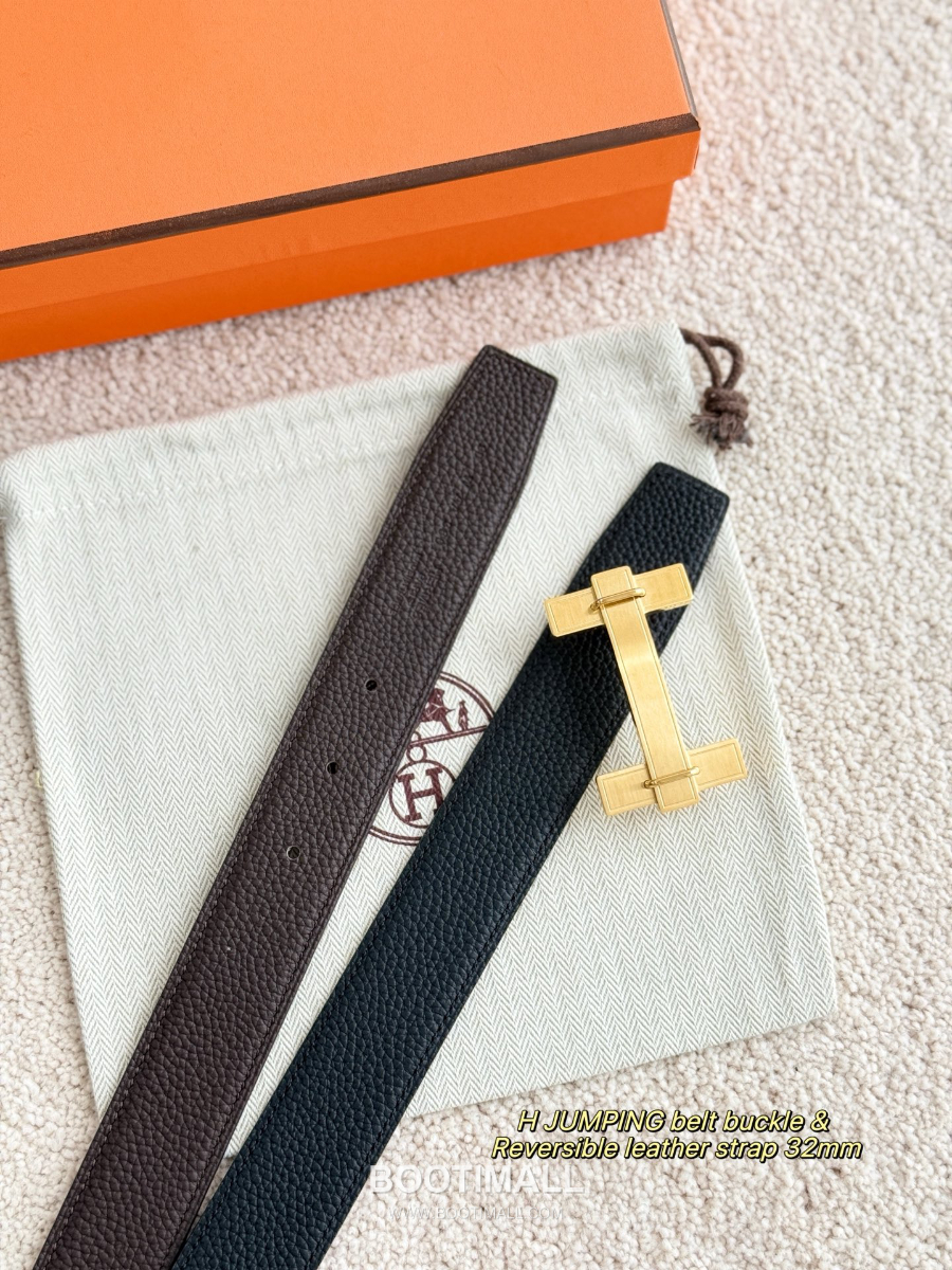 Hermès H Jumping Belt Buckle & Reversible Togo Leather 에르메스 H 점핑 버클 & 리버서블 토고 레더 스트랩 벨트 블랙 3.2cm 1