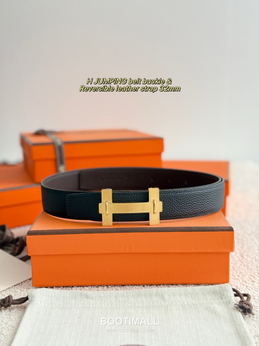 Hermès H Jumping Belt Buckle & Reversible Togo Leather 에르메스 H 점핑 버클 & 리버서블 토고 레더 스트랩 벨트 블랙 3.2cm 3